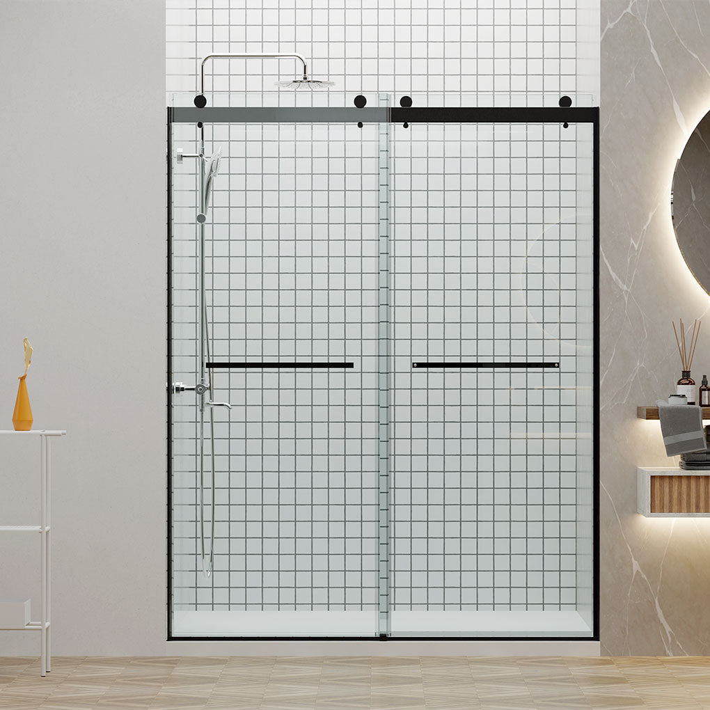 60" Linda Series Frameless Bypass Shower Door with Klearteck Treatment (5/16" Thickness) (Matte Black) shower door - Shop at Home Craft Studio - 2