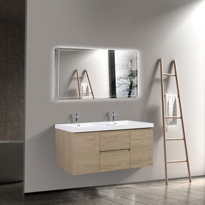 60" V9005 Angela Wall Hung Vanity & Acrylic Basin Double Sinks (E.Oak)  - Shop at Home Craft Studio - 2
