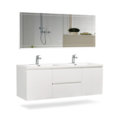 60" V9005 Angela Wall Hung Vanity & Acrylic Double Basins (Glossy White）  - Shop at Home Craft Studio - 2