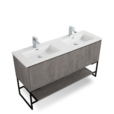 60" V9006 Allen Vanity & Double Acrylic Basins (Cement Grey)  - Shop at Home Craft Studio - 4