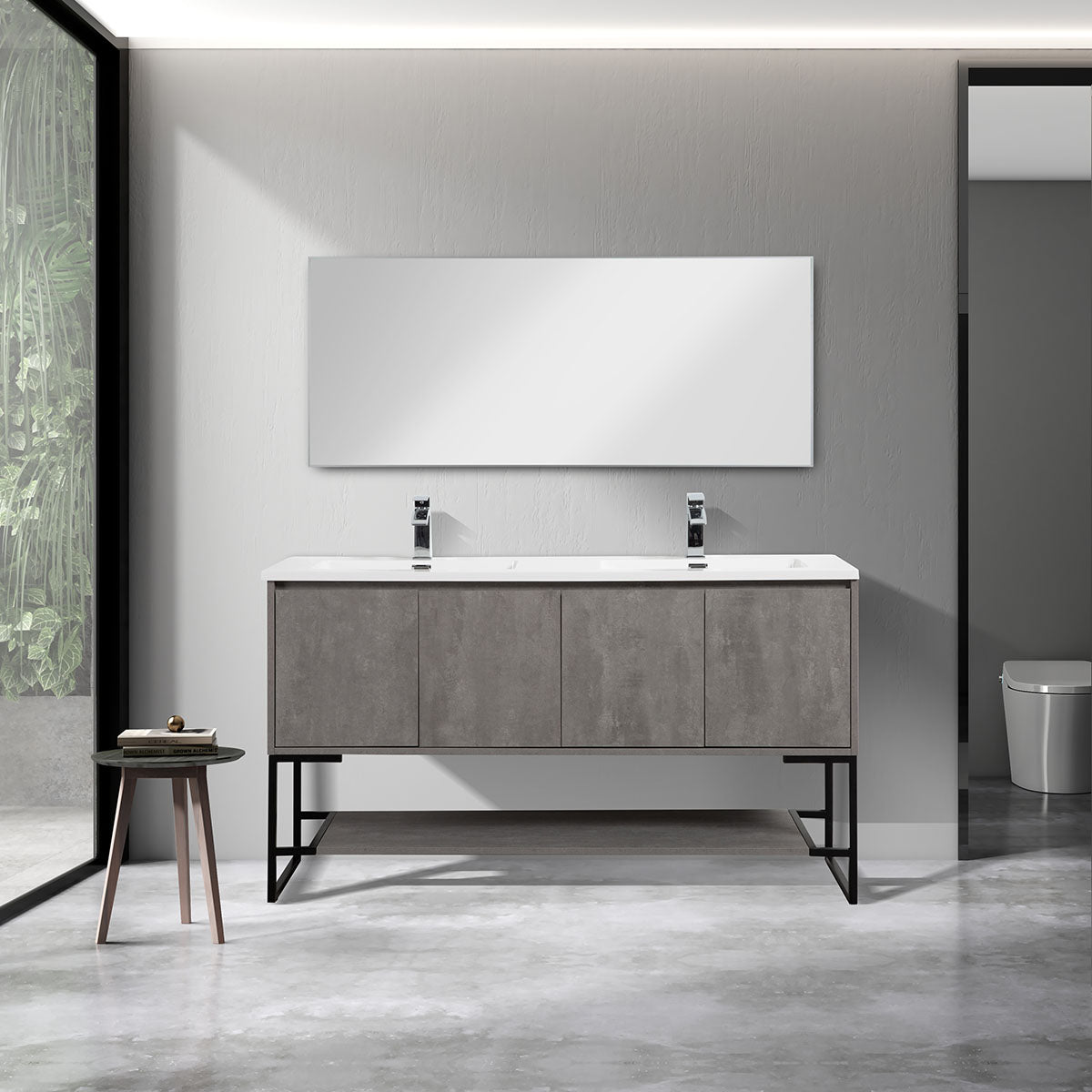 60" V9006 Allen Vanity & Double Acrylic Basins (Cement Grey)  - Shop at Home Craft Studio - 5