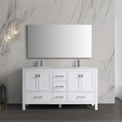 60" V9008 Vanity & Quartz Countertop Double Basins (Matte White)  - Shop at Home Craft Studio - 1