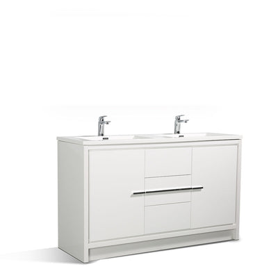 60" V9019 Allier Series Standing Vanity & Acrylic Basin Double Sink (Glossy White）  - Shop at Home Craft Studio - 2