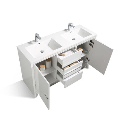 60" V9019 Allier Series Standing Vanity & Acrylic Basin Double Sink (Glossy White）  - Shop at Home Craft Studio - 4