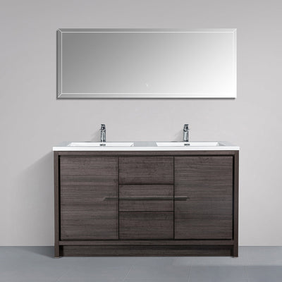 60" V9019 Allier Series Standing Vanity & Acrylic Basin Double Sink (Leached Oak）  - Shop at Home Craft Studio - 1