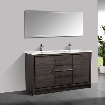 60" V9019 Allier Series Standing Vanity & Acrylic Basin Double Sink (Leached Oak）  - Shop at Home Craft Studio - 2