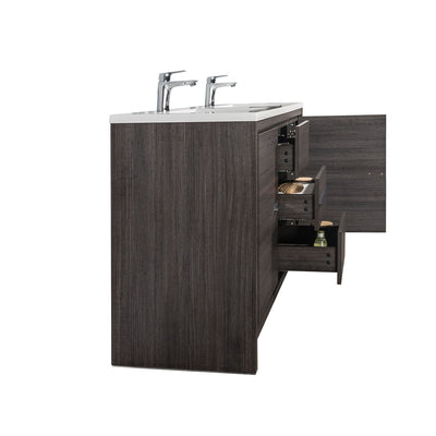 60" V9019 Allier Series Standing Vanity & Acrylic Basin Double Sink (Leached Oak）  - Shop at Home Craft Studio - 4