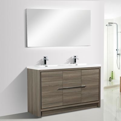 60" V9019 Allier Series Standing Vanity & Acrylic Basin Double Sink (Maple Grey）  - Shop at Home Craft Studio - 1