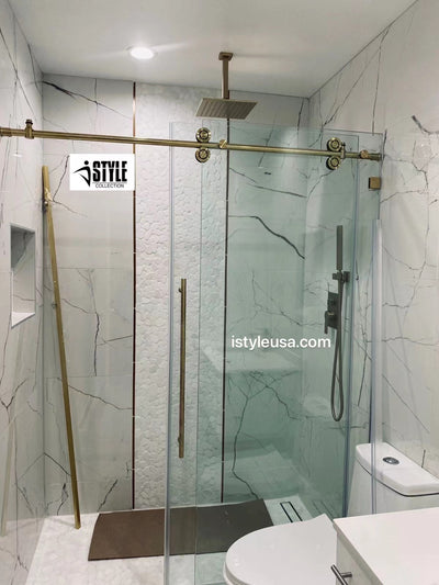 60"w x 72"h BH Series Frameless Single Sliding Shower Door (Brushed Gold)  - Shop at Home Craft Studio - 5