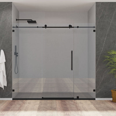 78" MZ Matthew Series Frameless (3 Panels) Single Sliding Shower Door with Klearteck Treatment (3/8" Thickness) (Matte Black) shower door - Shop at Home Craft Studio - 1