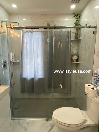 78" MZ Matthew Series Frameless Single Sliding Shower Door with Klearteck Treatment (3/8" Thickness)(3 Panels)(Brushed Gold) shower door - Shop at Home Craft Studio - 4