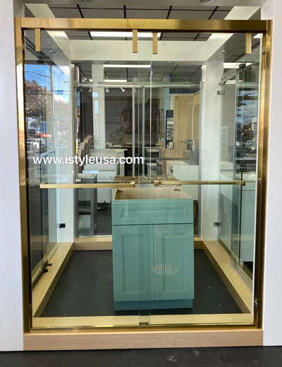 AC23 Alex Bypass Shower Door with Klearteck Treatment (3/8" Thickness) (Brushed Gold) shower door - Shop at Home Craft Studio - 2