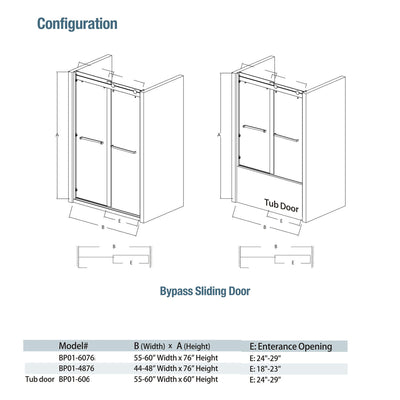 BP01 Bypass Shower Door (5/16" Thickness) (Matte Black)  - Shop at Home Craft Studio - 10