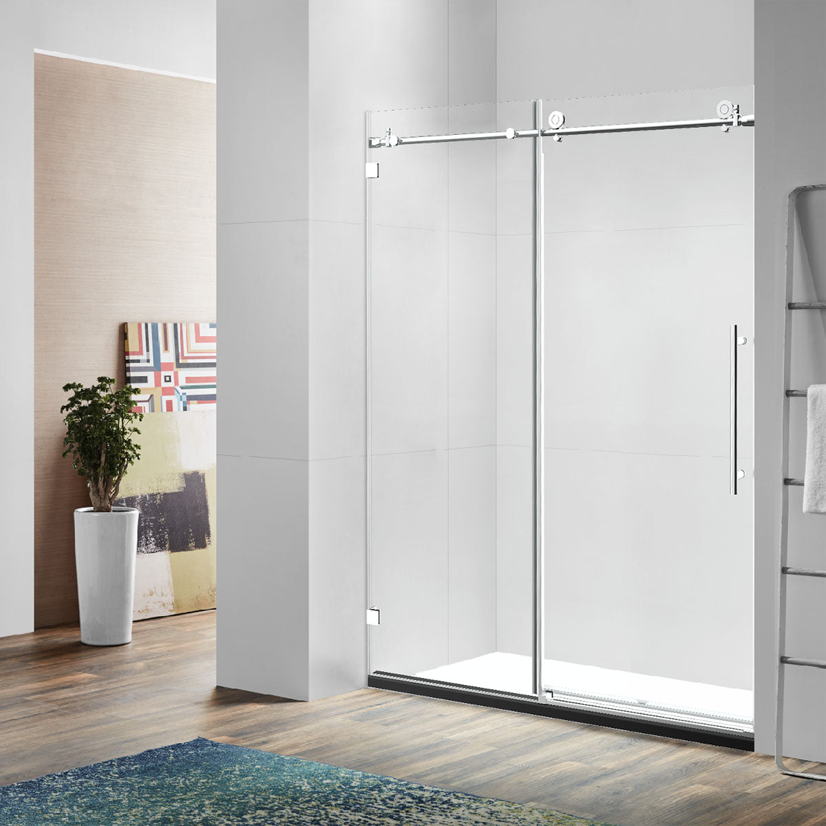 BR01 Joseph Frameless Single Sliding Shower Door with Klearteck Treatment (3/8" Thickness) (Brushed Nickel) shower door - Shop at Home Craft Studio - 1