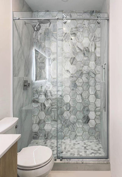Low Iron & Laminated  60"W x 80" H Frameless Single Sliding (Chrome) shower door - Shop at Home Craft Studio - 1