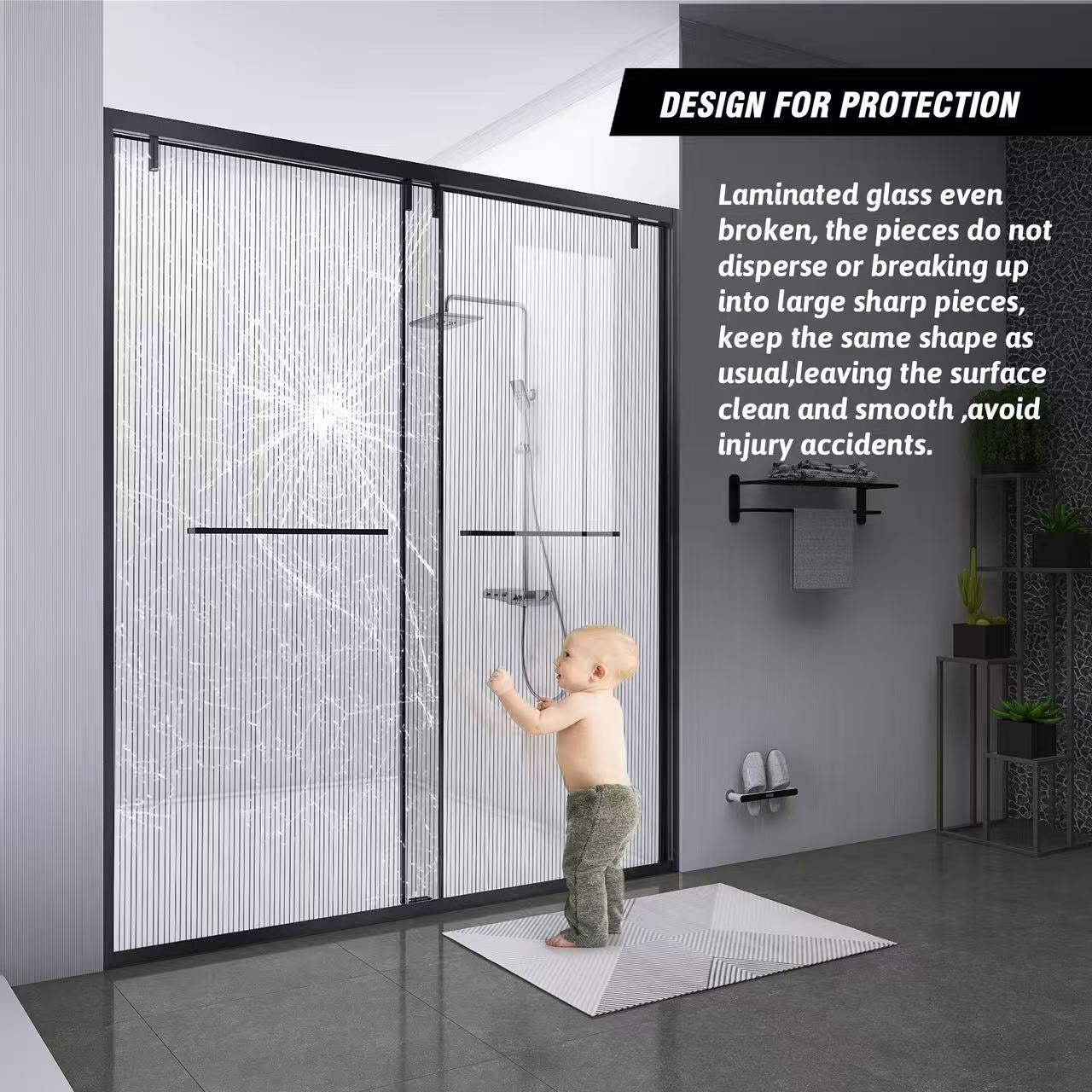 Low Iron & Laminated  60"W x 80" H Frameless Single Sliding (Matte Black) shower door - Shop at Home Craft Studio - 8
