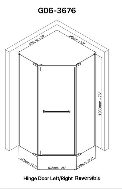 Neo Maggie Angle G06 Hinged Shower Door (3/8") (Chrome/Brushed Nickel)  - Shop at Home Craft Studio - 6