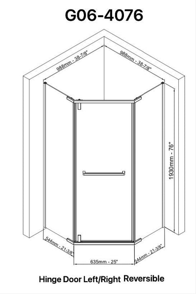 Neo Maggie Angle G06 Hinged Shower Door (3/8") (Chrome/Brushed Nickel)  - Shop at Home Craft Studio - 7