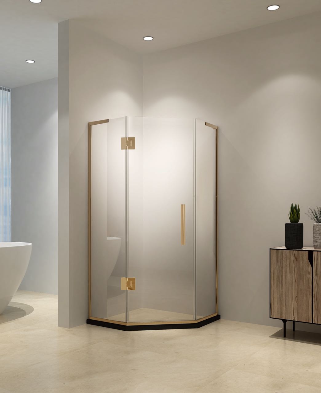 Neo Miko Hinged Shower Door 36"W X 36"W X 76"H (3/8" Thickness) (Brushed Gold)  - Shop at Home Craft Studio - 1