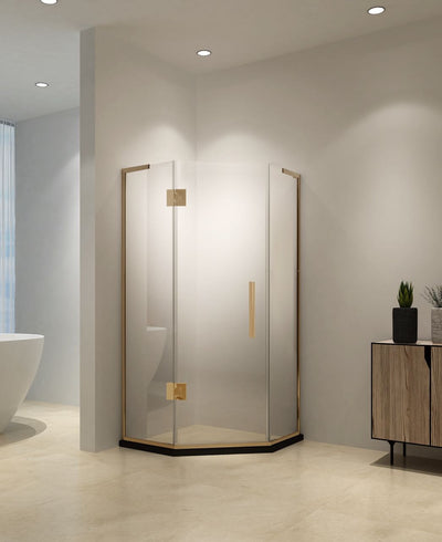 Neo Miko Hinged Shower Door 36"W X 36"W X 76"H (3/8" Thickness) (Brushed Gold)  - Shop at Home Craft Studio - 1