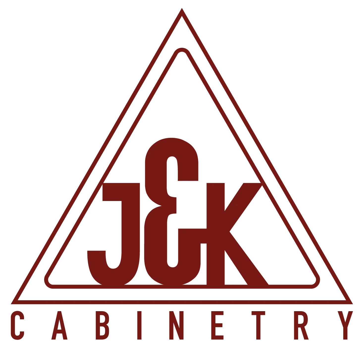 Logo of J&K Cabinetry with a red triangle and text on a white background