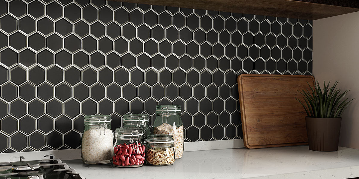 Metallic Gray Beveled 3" Hexagon Mosaic Tile