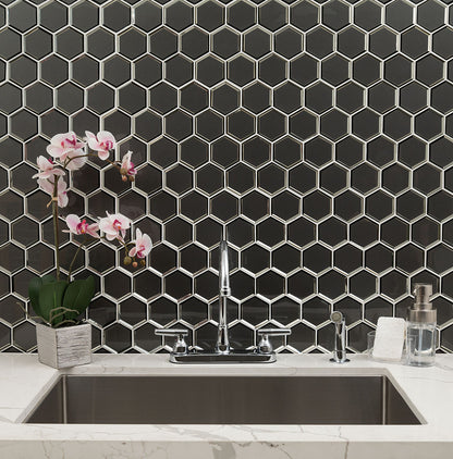 Metallic Gray Beveled 3" Hexagon Mosaic Tile
