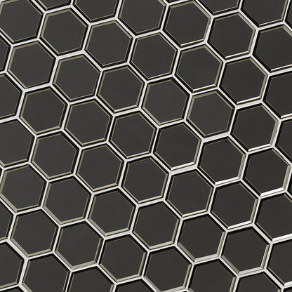 Metallic Gray Beveled 3" Hexagon Mosaic Tile