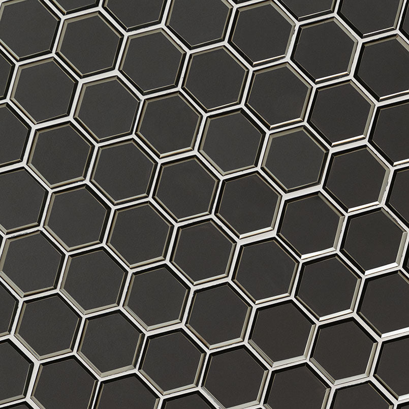 Metallic Gray Beveled 3" Hexagon Mosaic Tile