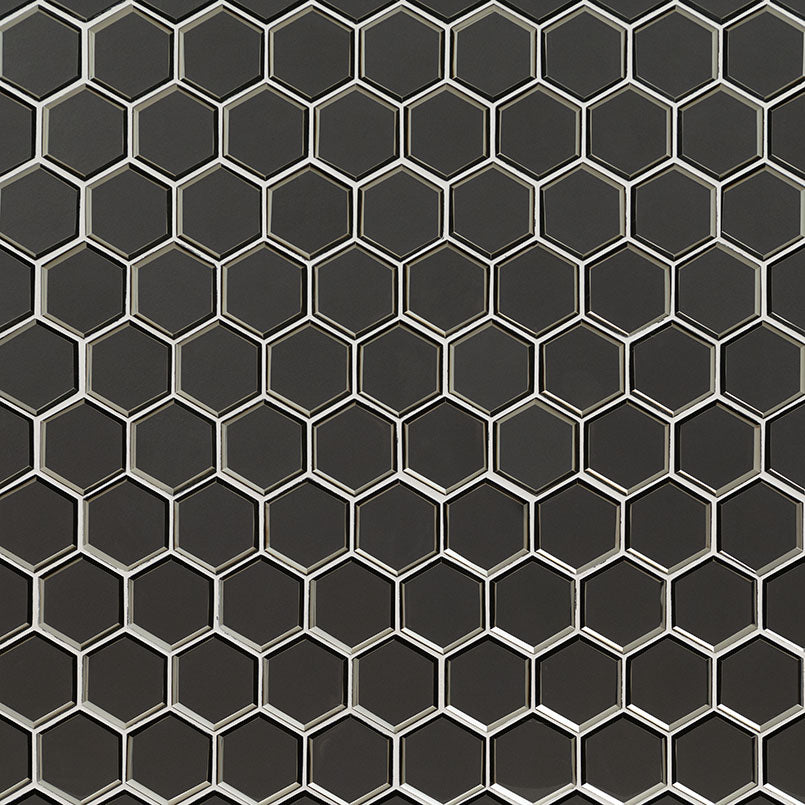 Metallic Gray Beveled 3" Hexagon Mosaic Tile