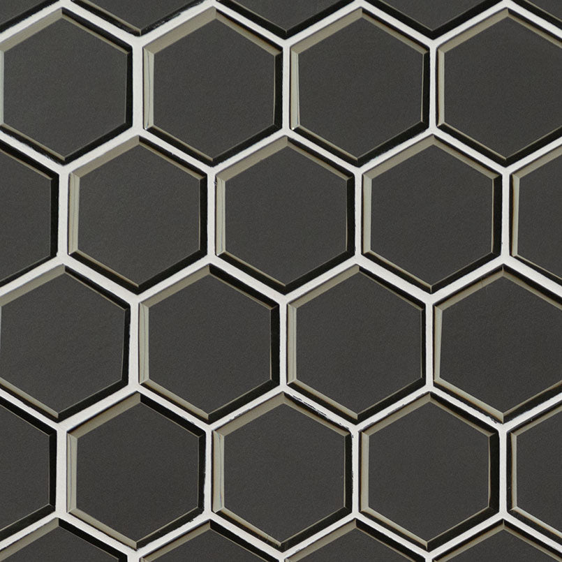 Metallic Gray Beveled 3" Hexagon Mosaic Tile