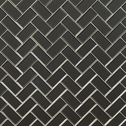 Metallic Gray Bevel Herringbone 8mm