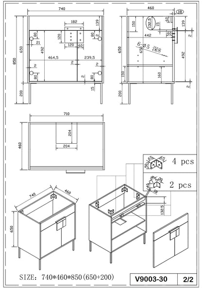 30" V9003 Vanity with Ceramic Sink (Charcoal Grey)