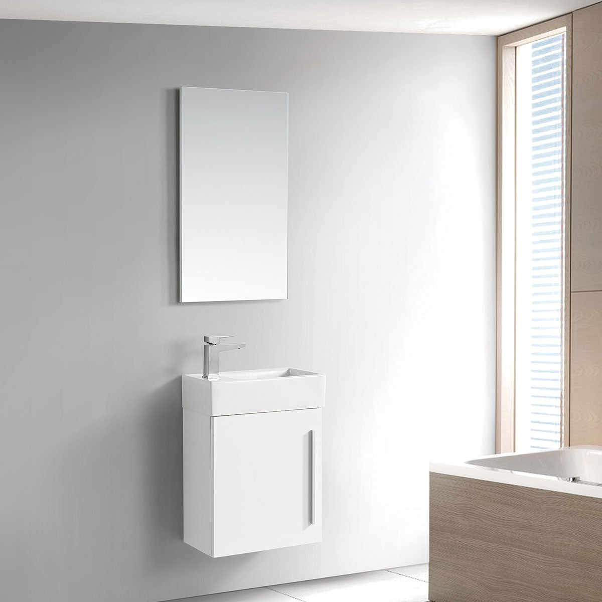 18" V9001 Libra Wall Hung Vanity with Ceramic Sink (Glossy White)