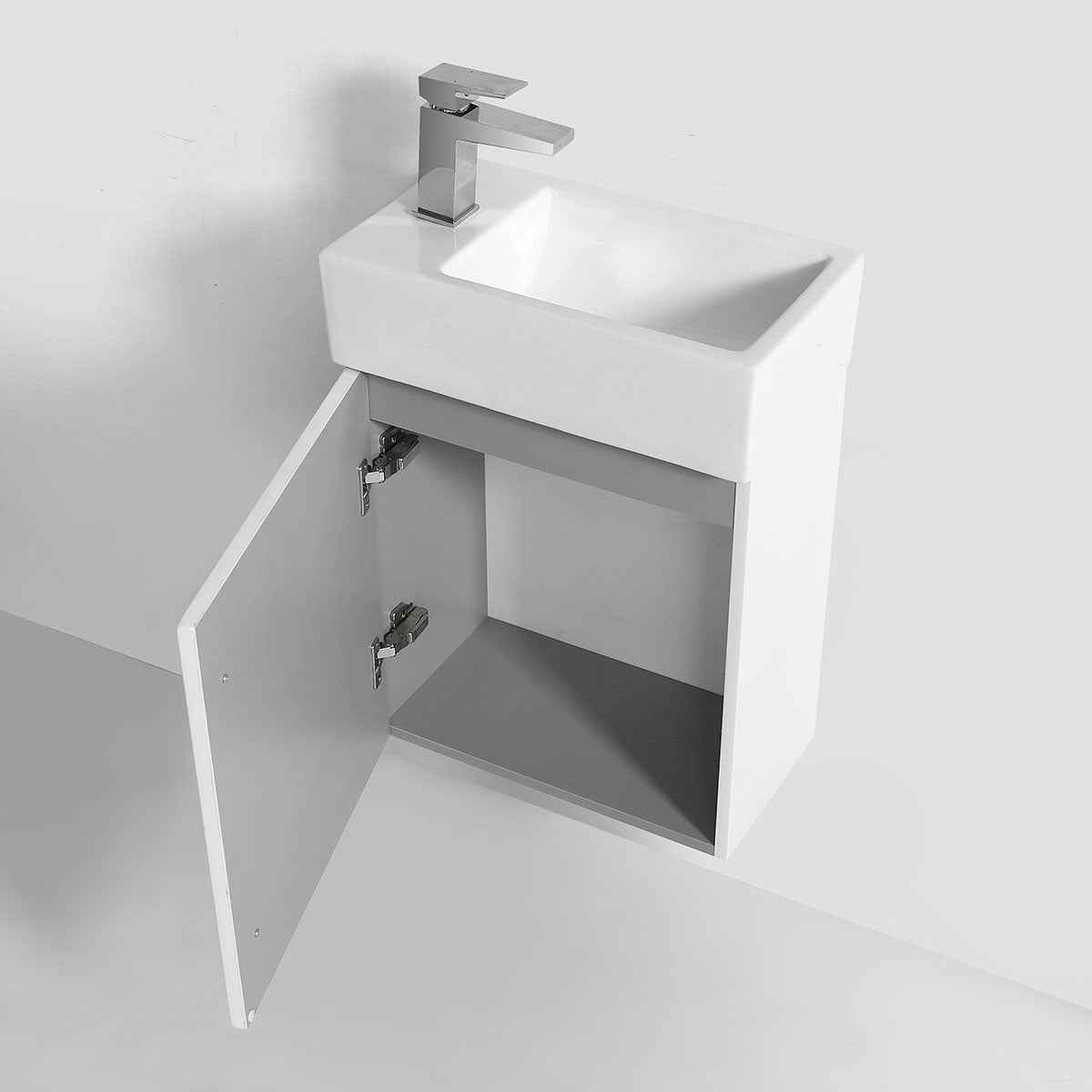 18" V9001 Libra Wall Hung Vanity with Ceramic Sink (Glossy White)