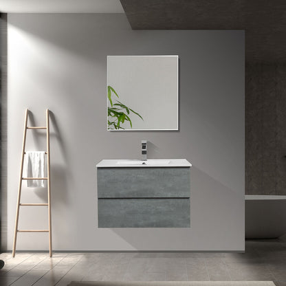 30" V9005 Angela Wall Hung Vanity & Ceramic Sink (Cement Grey)