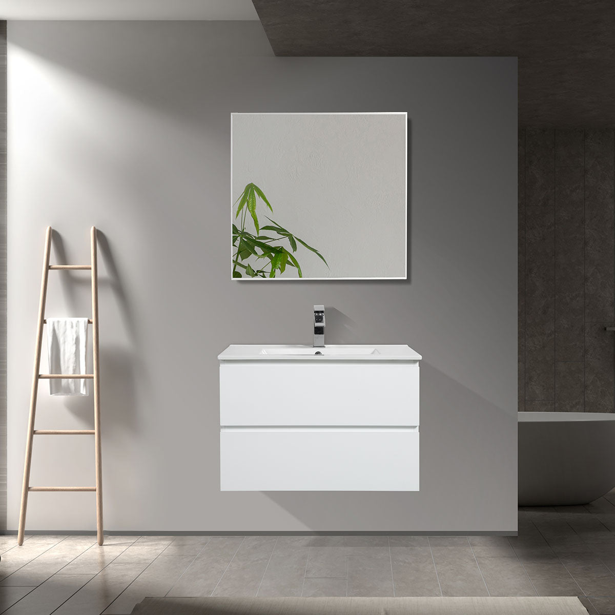 30" V9005 Angela Wall Hung Vanity & Ceramic Sink (Glossy White）