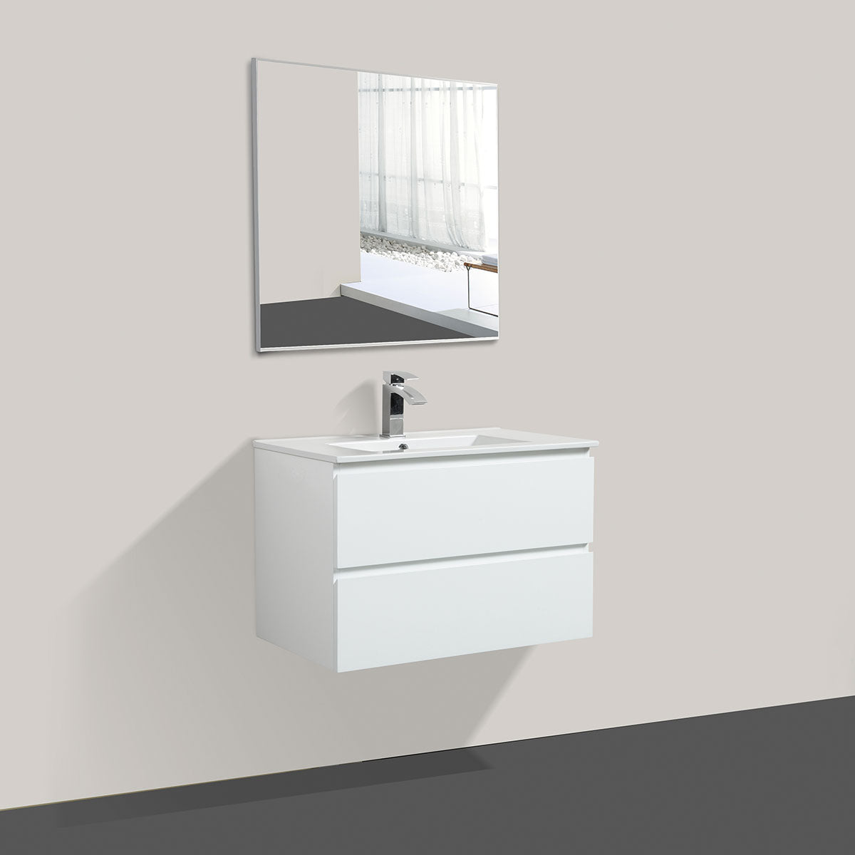 24" V9005 Angela Wall Hung Vanity & Ceramic Sink (Glossy White）