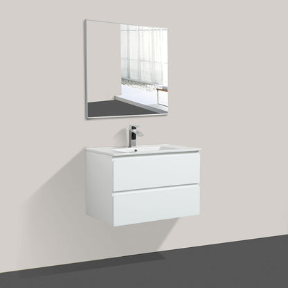 24" V9005 Angela Wall Hung Vanity & Ceramic Sink (Glossy White）
