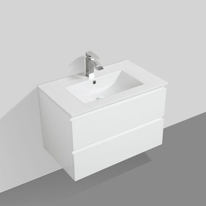 30" V9005 Angela Wall Hung Vanity & Ceramic Sink (Glossy White）