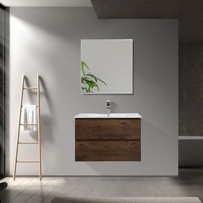 30" V9005 Angela Wall Hung Vanity & Ceramic Sink (Rose Wood）
