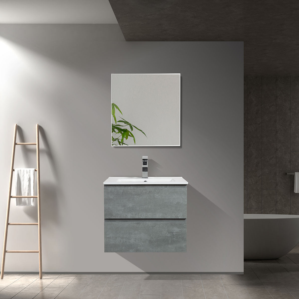 24" V9005 Angela Wall Hung Vanity & Ceramic Sink (Cement Grey)