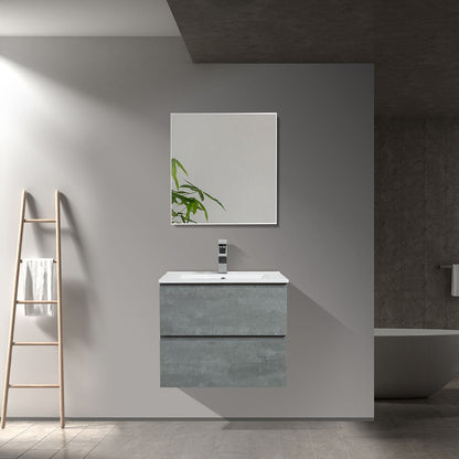 24" V9005 Angela Wall Hung Vanity & Ceramic Sink (Cement Grey)