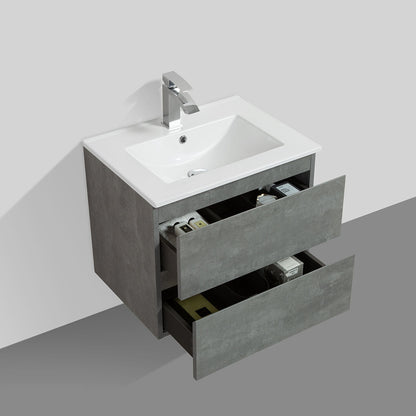 24" V9005 Angela Wall Hung Vanity & Ceramic Sink (Cement Grey)