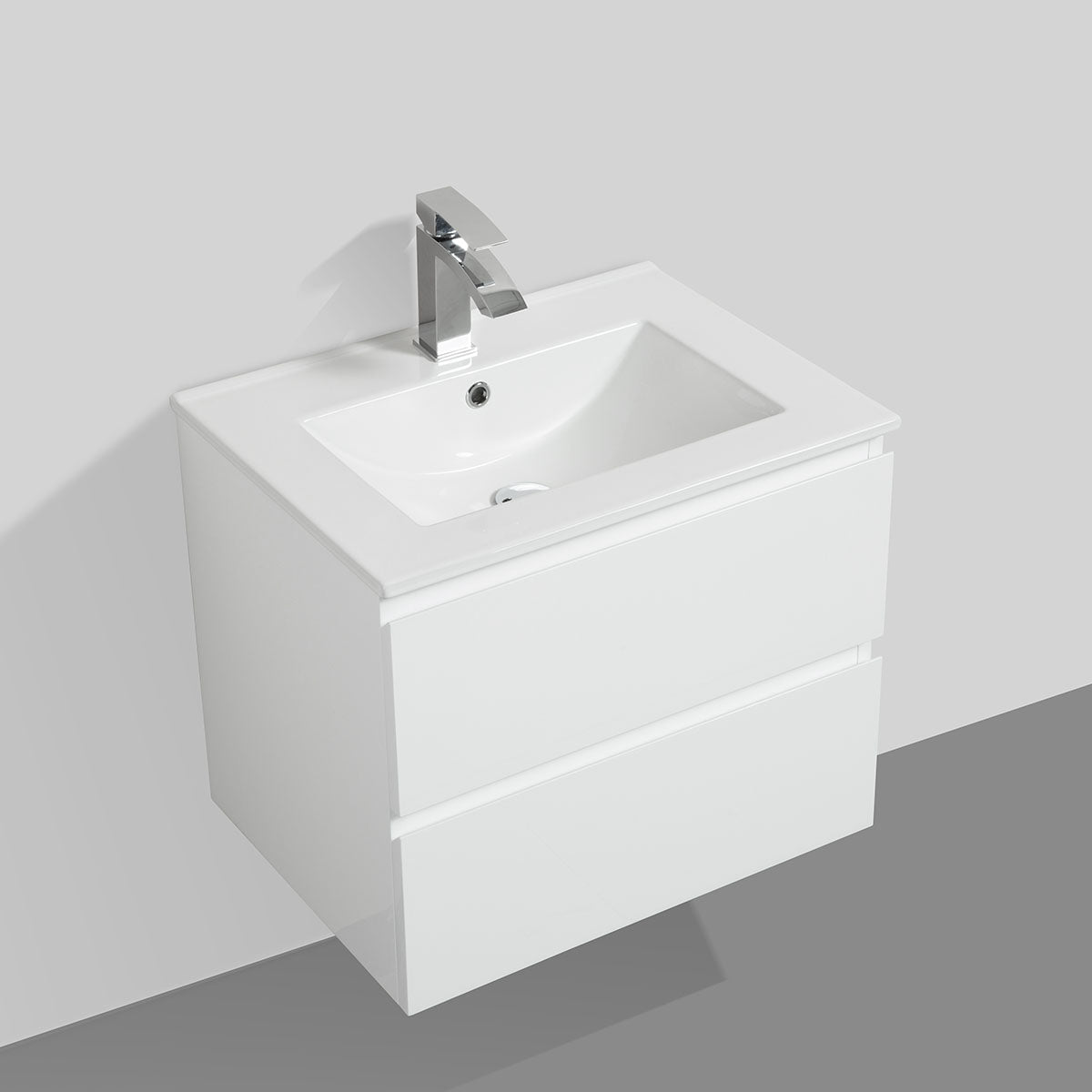 24" V9005 Angela Wall Hung Vanity & Ceramic Sink (Glossy White）
