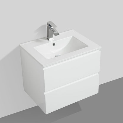 24" V9005 Angela Wall Hung Vanity & Ceramic Sink (Glossy White）