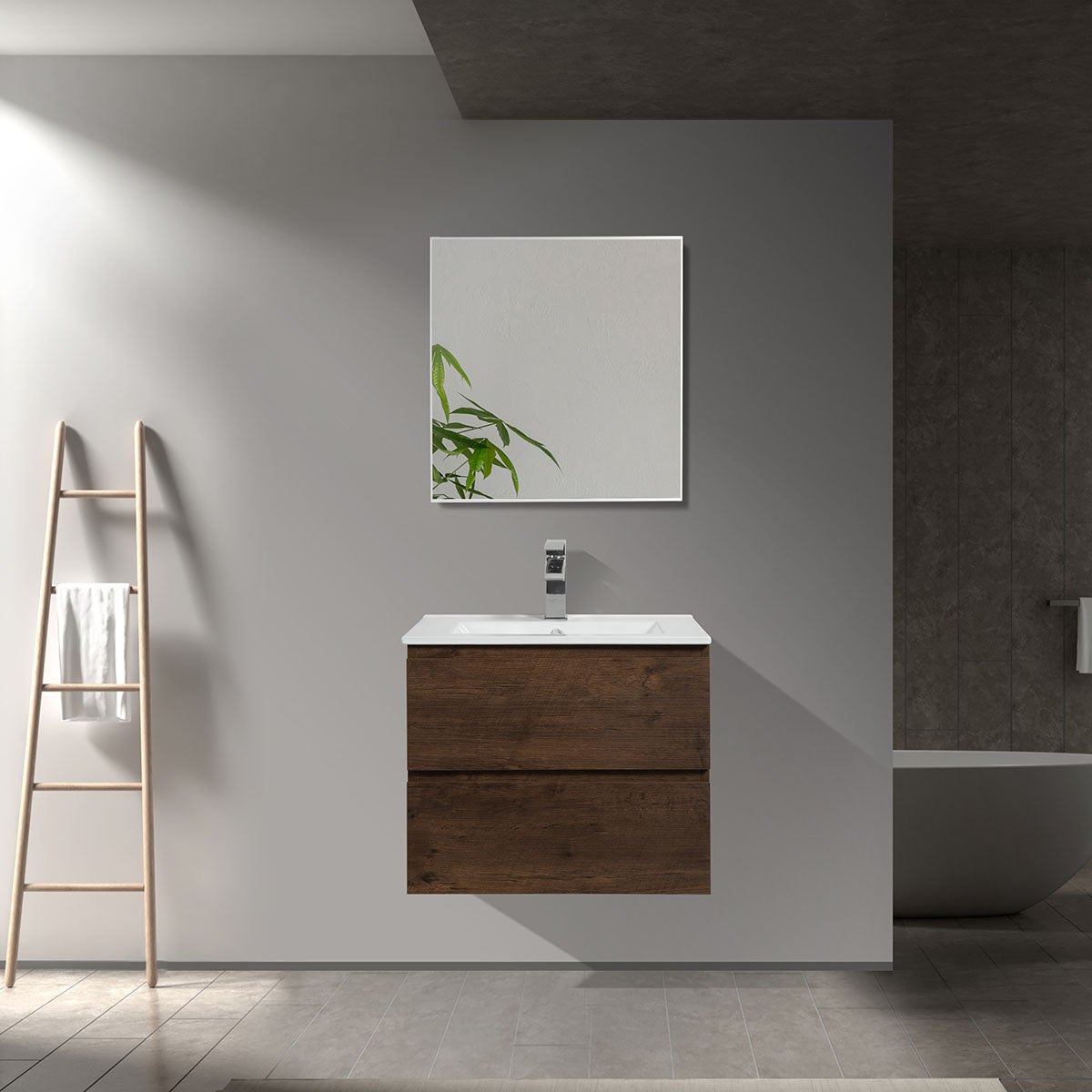 24"  V9005 Angela Wall Hung Vanity & Ceramic Sink (Rose Wood)