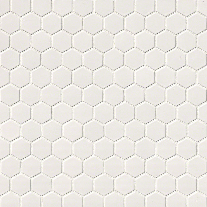 White Glossy 2” Hexagon Mosaic Tile