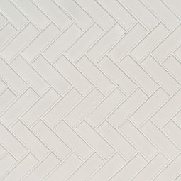 White Glossy Herringbone Mosaic