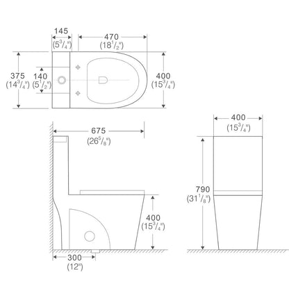 K-0382  One-Piece 28" Dual Flush Toilet (12" Rough)